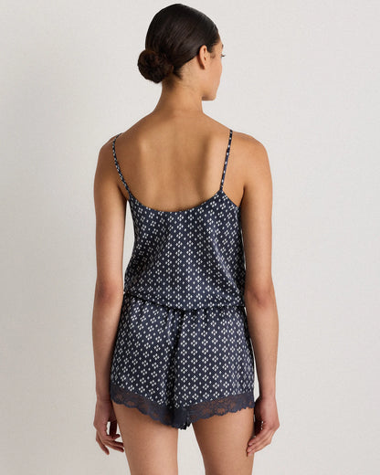 100% Washable Silk Satin Lace Pajama Shorts - XS / Black