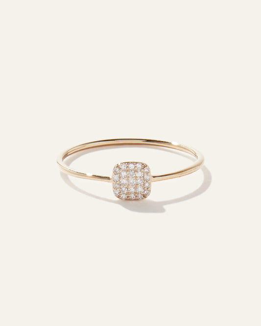 14K Gold Pave Diamond Cushion Ring - 4 / Yellow Gold