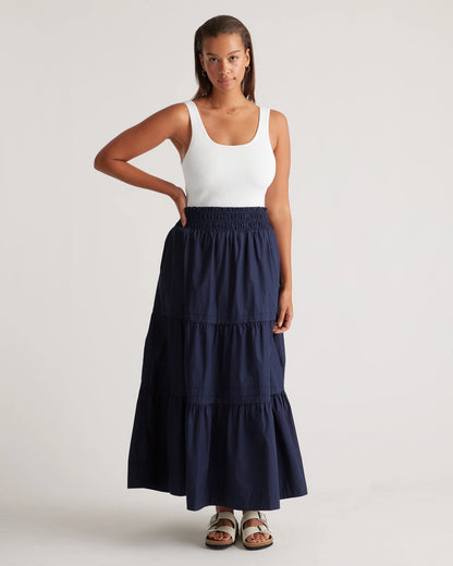 100% Organic Cotton Poplin Tiered Maxi Skirt - XS / Black