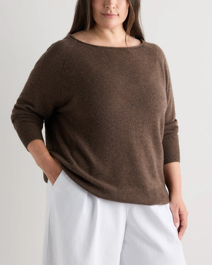 Mongolian Cashmere Boatneck Sweater - 1X / Heather Vintage Pink