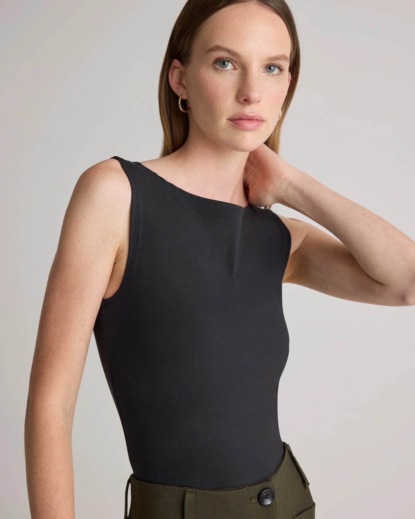 Stretch Cotton Jersey Boat Neck Tank - XS / Heather Grey