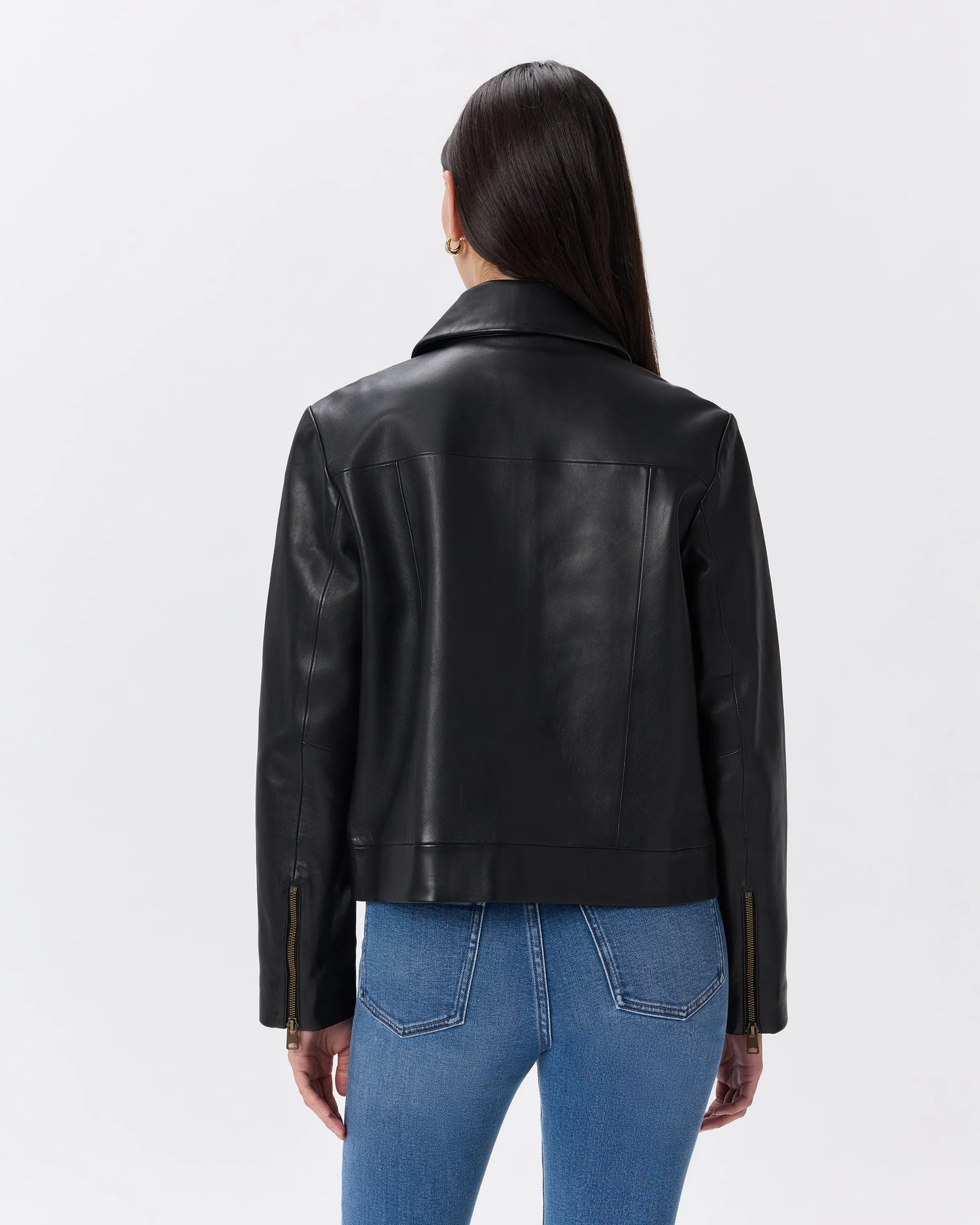 100% Leather Cropped Zip-Front Jacket - XS / True Black