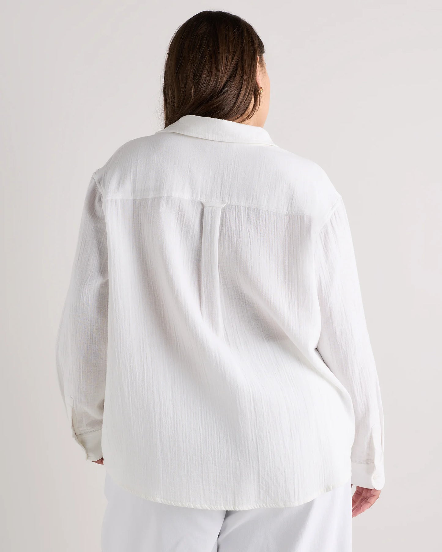 100% Organic Cotton Gauze Long Sleeve Shirt - 1X / White
