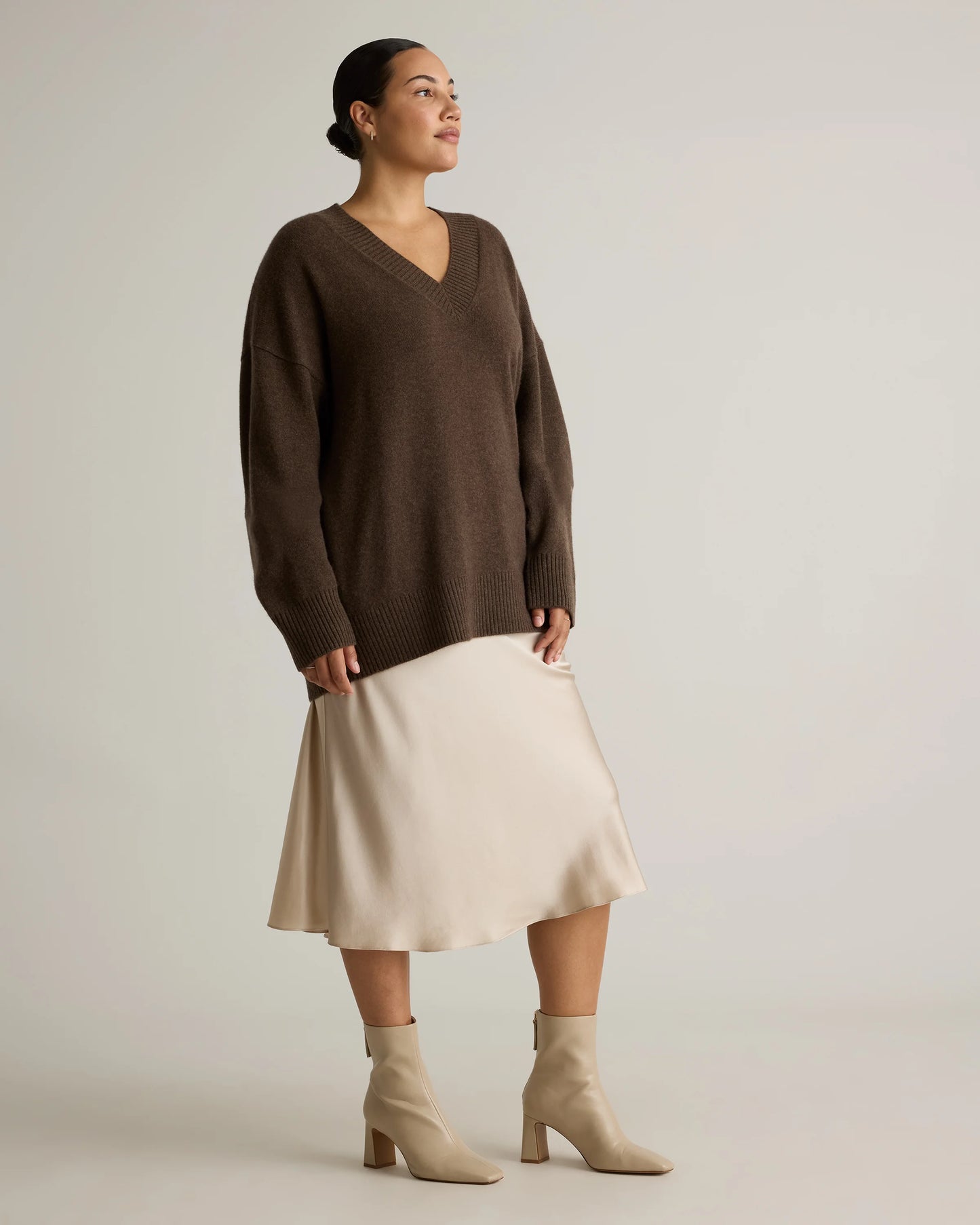 Mongolian Cashmere Oversized V-Neck Sweater - XS / Elk Brown