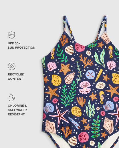 One-Piece Swimsuit - 2T / Wavy Fish