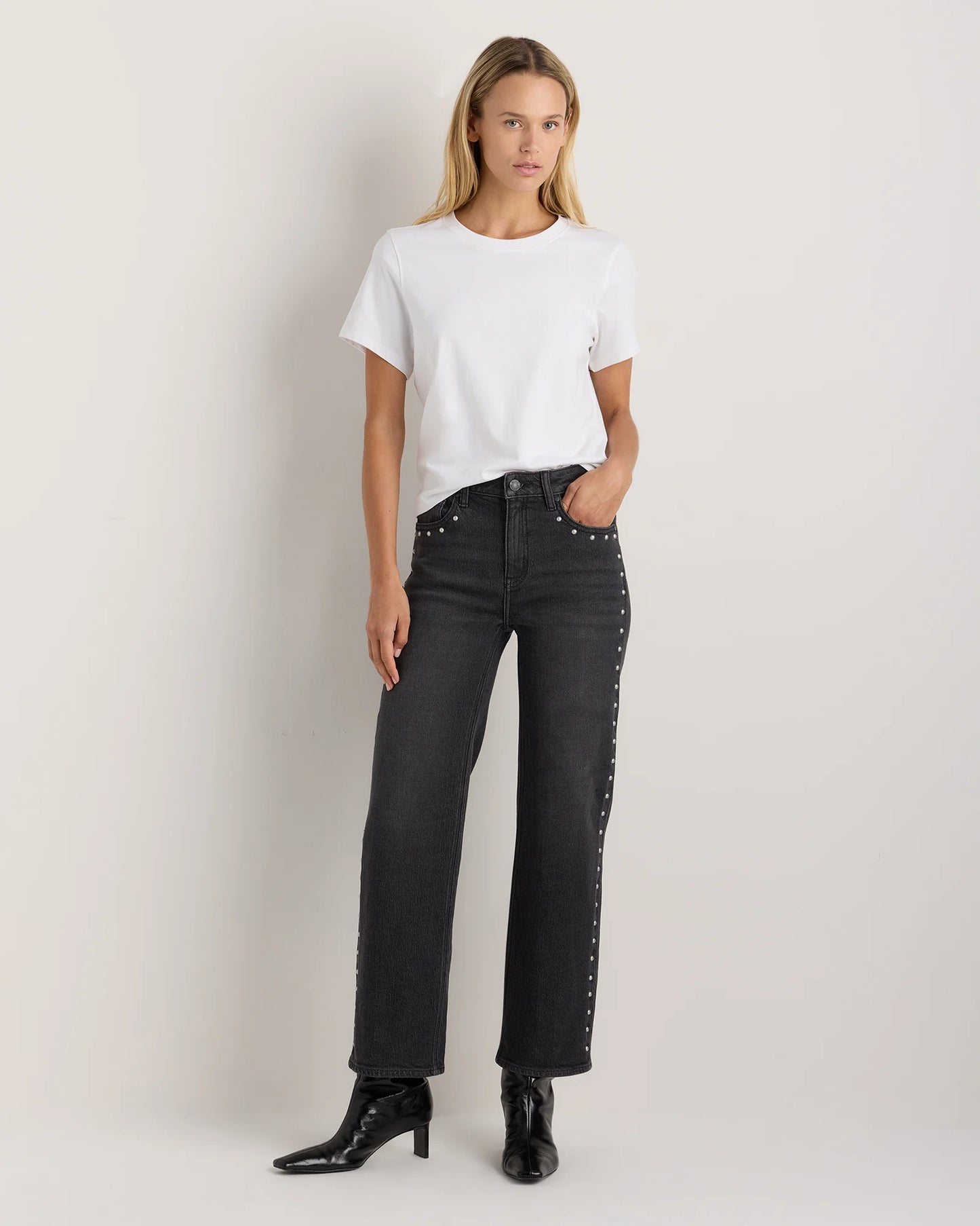Bella Stretch Studded Relaxed Straight Jeans - 24 / Atlantic Blue