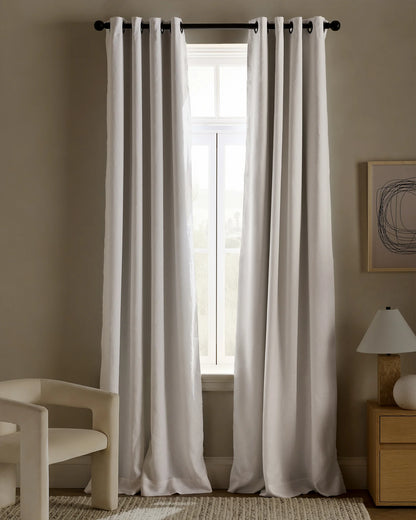 European Linen Grommet True Blackout Curtain - Single Panel - 48x84 / White