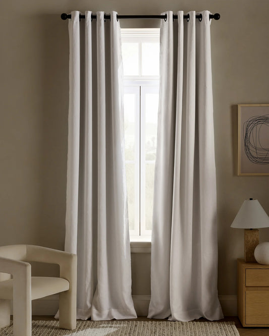 European Linen Grommet True Blackout Curtain - Single Panel - 48x84 / White
