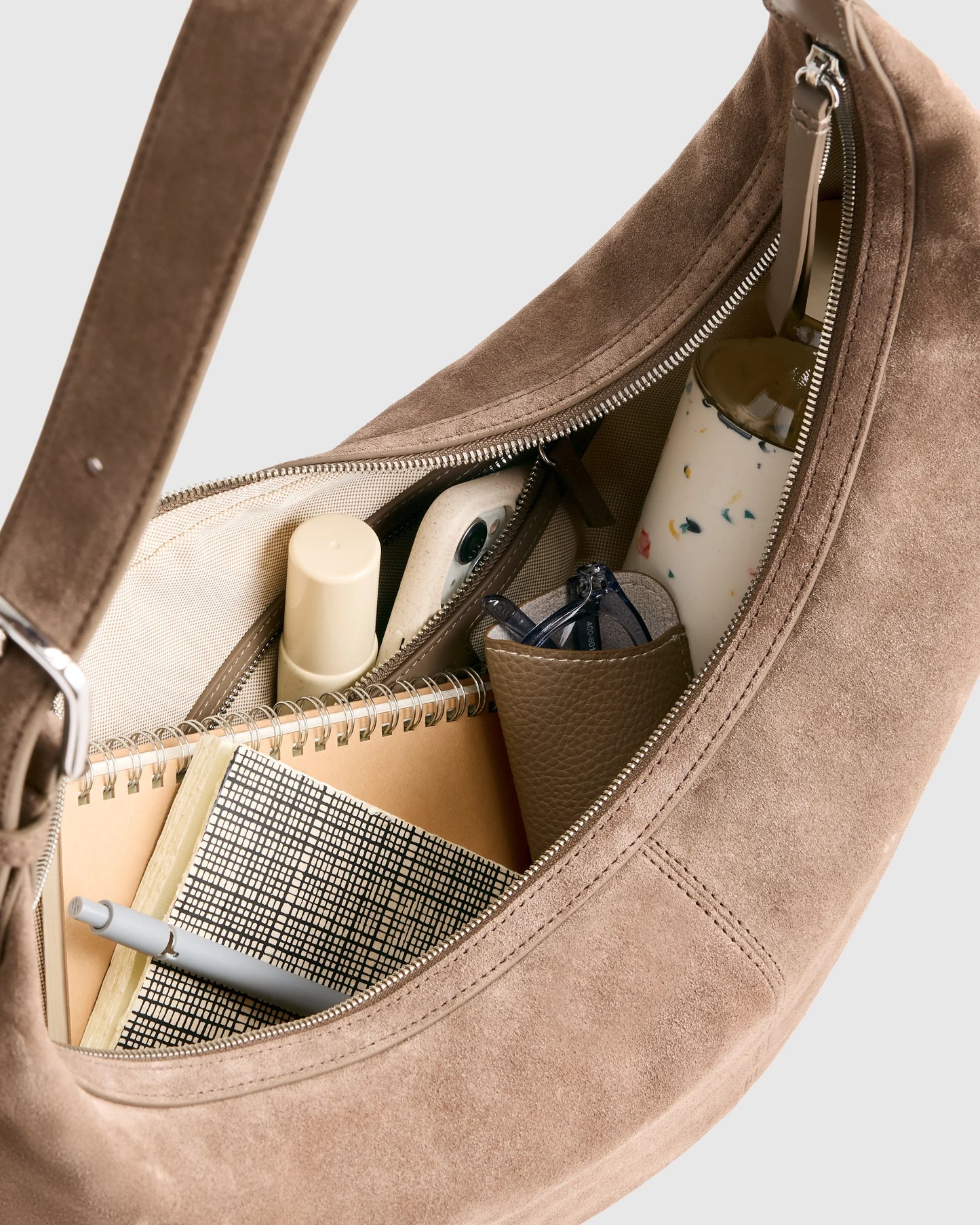 Italian Suede Crescent Shoulder Bag - One Size / Whiskey
