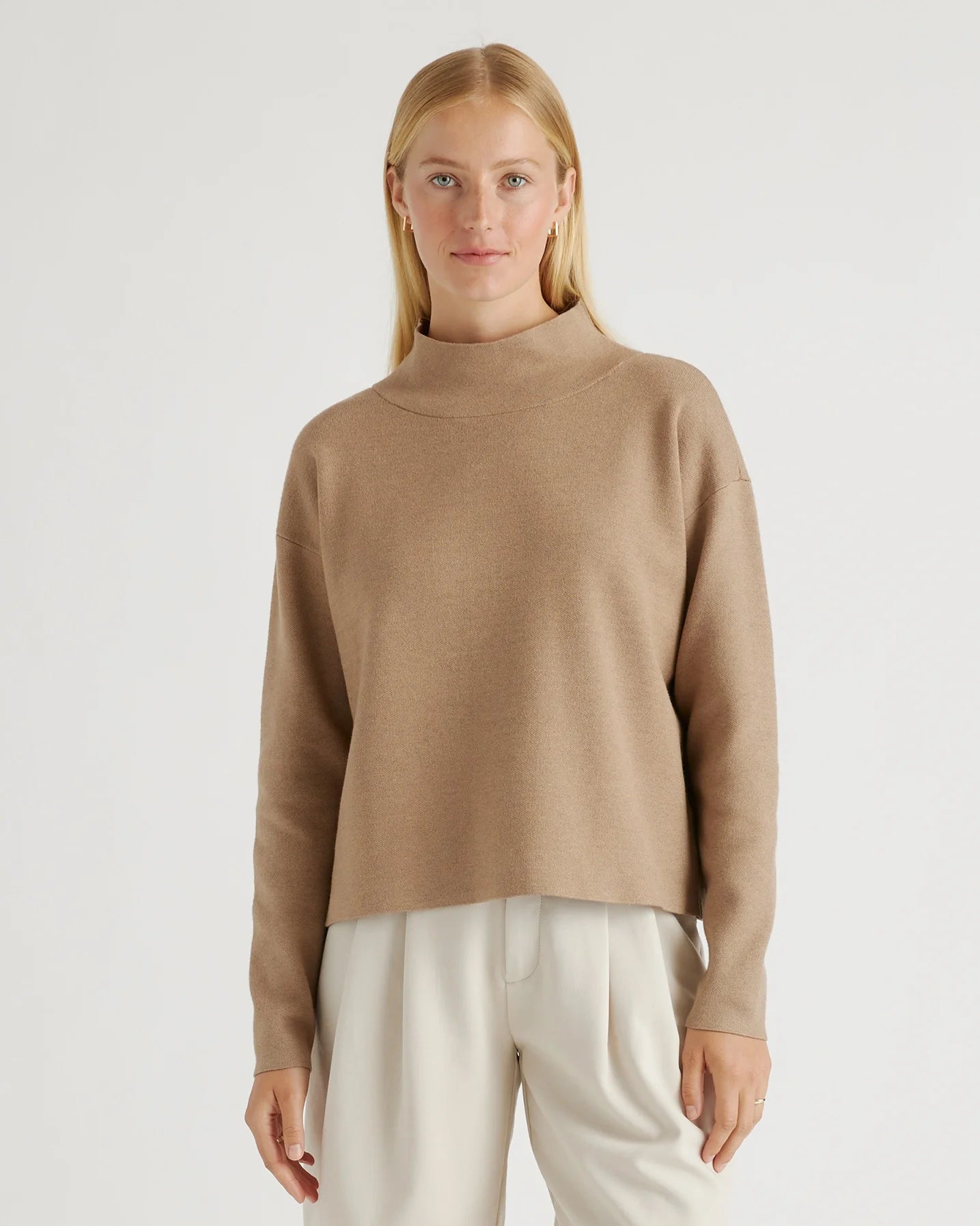 Eco-Knit Milano Stitch Mock Neck Pullover - XS / Warm Taupe