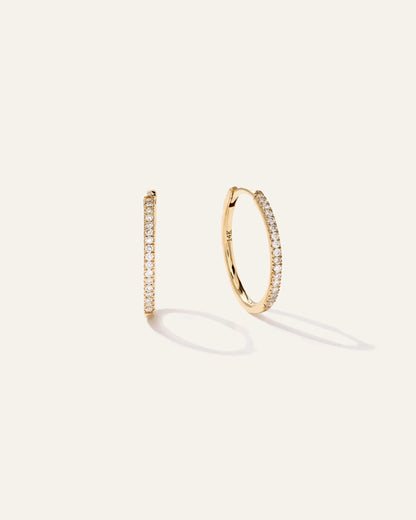 14K Gold Diamond Pave Hoops - One Size / Yellow Gold