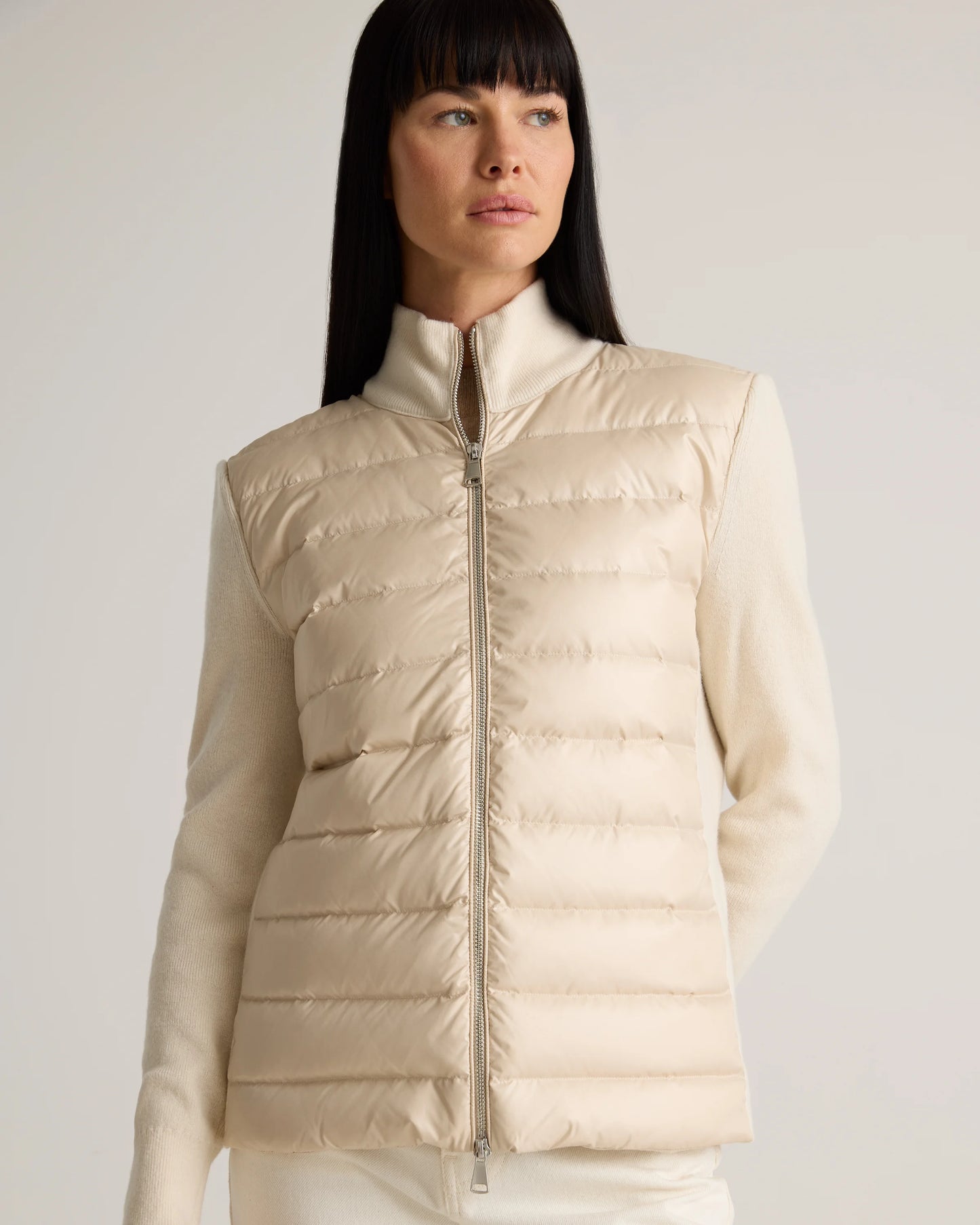 Mixed Media Down and Cashmere Jacket - XS / Oatmilk