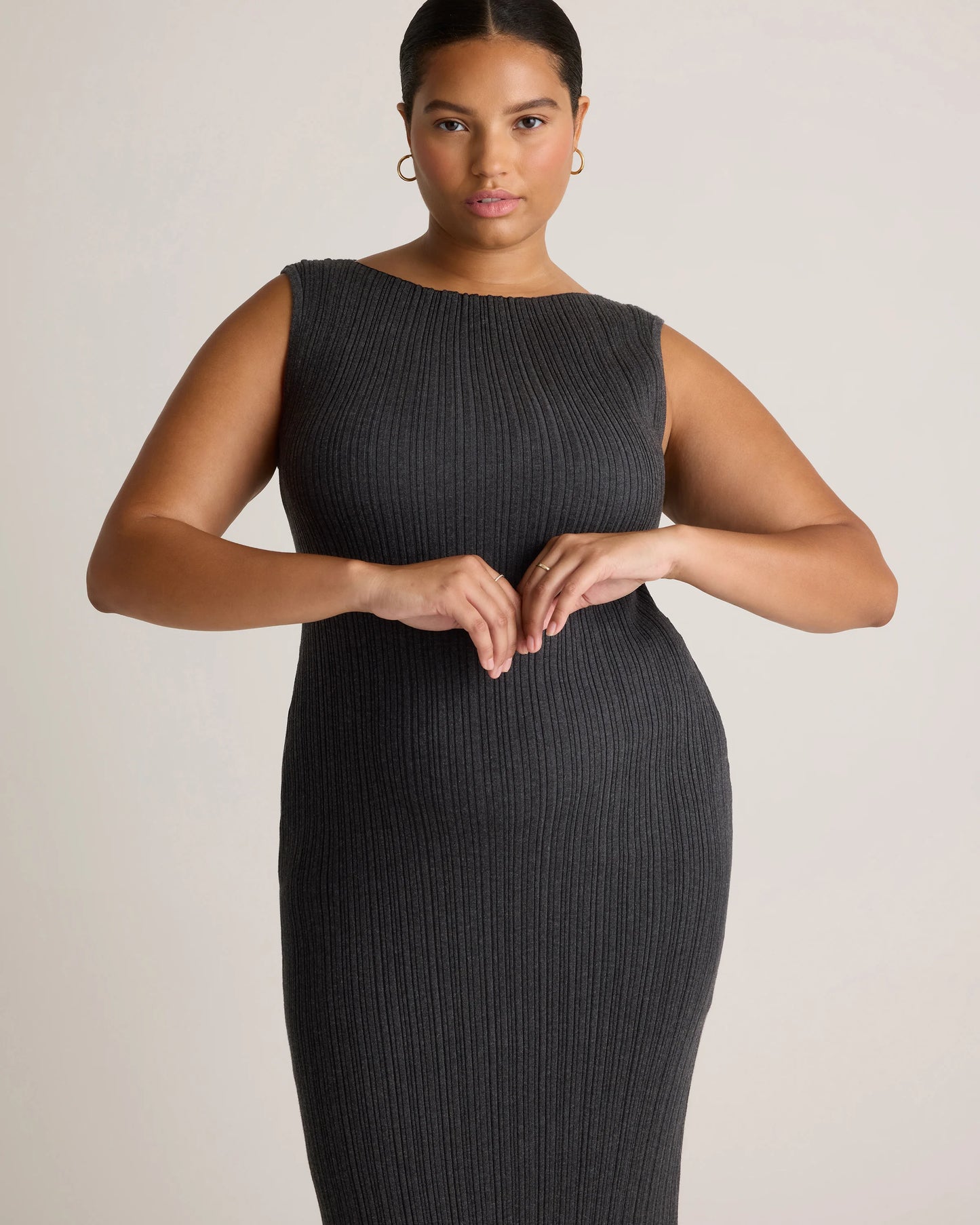Cotton Cashmere Ribbed Sleeveless Midi Dress - XS / Heather Oatmeal