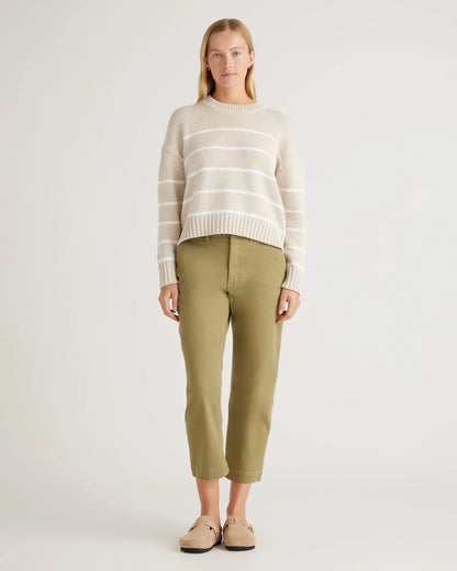 100% Organic Cotton Striped Crew Sweater - XS / Heather Brown/Ivory