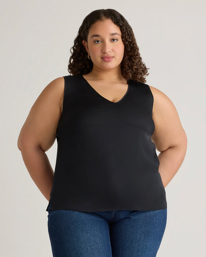 Washable Stretch Silk Tank - 1X / Navy
