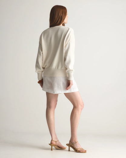 100% Organic Cotton Boyfriend Crew Sweater - XS / Speckled Beige