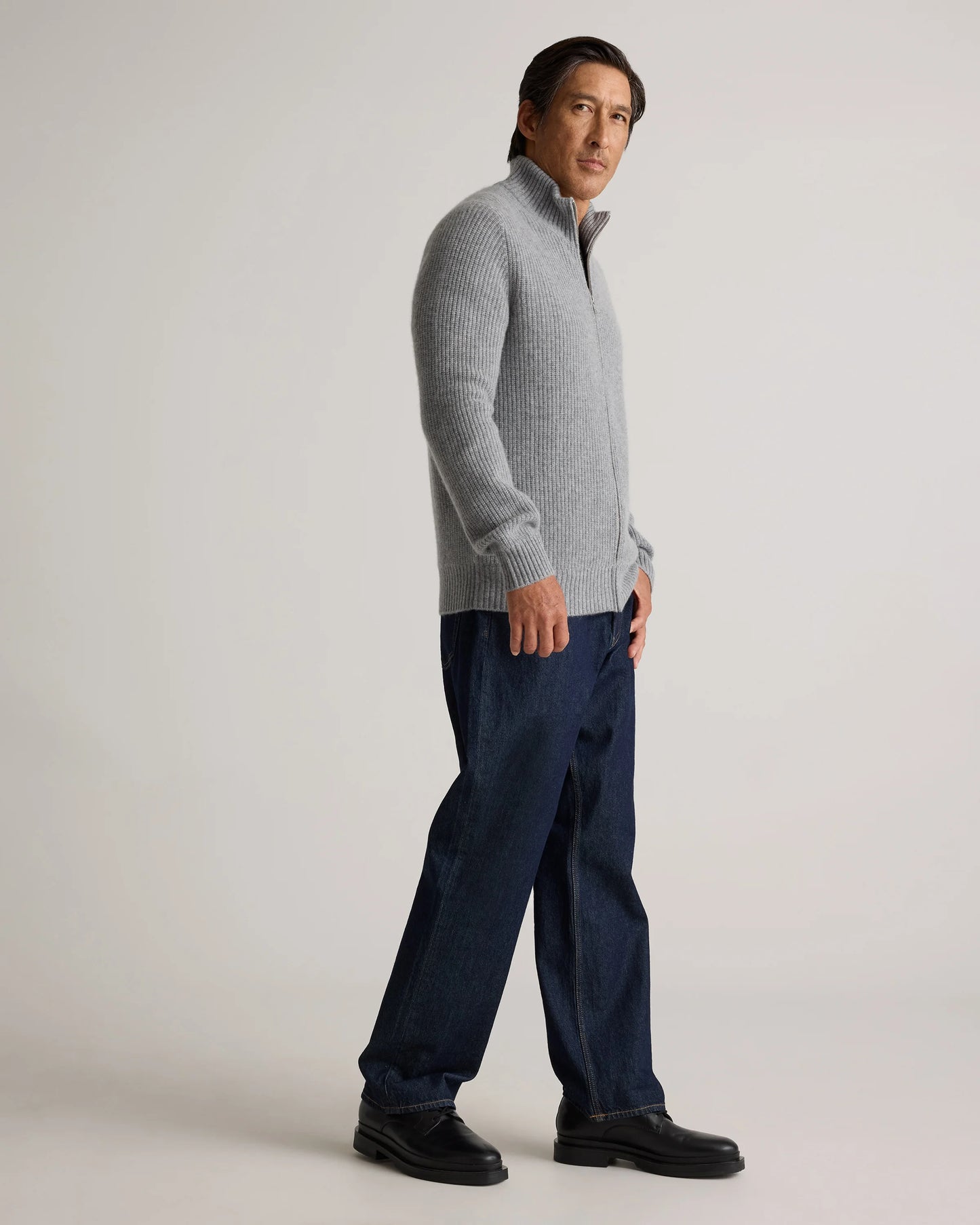 Mongolian Cashmere Fisherman Full Zip Sweater - S / Teak
