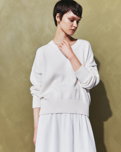 100% Organic Cotton Boyfriend Crew Sweater - XS / Speckled Beige