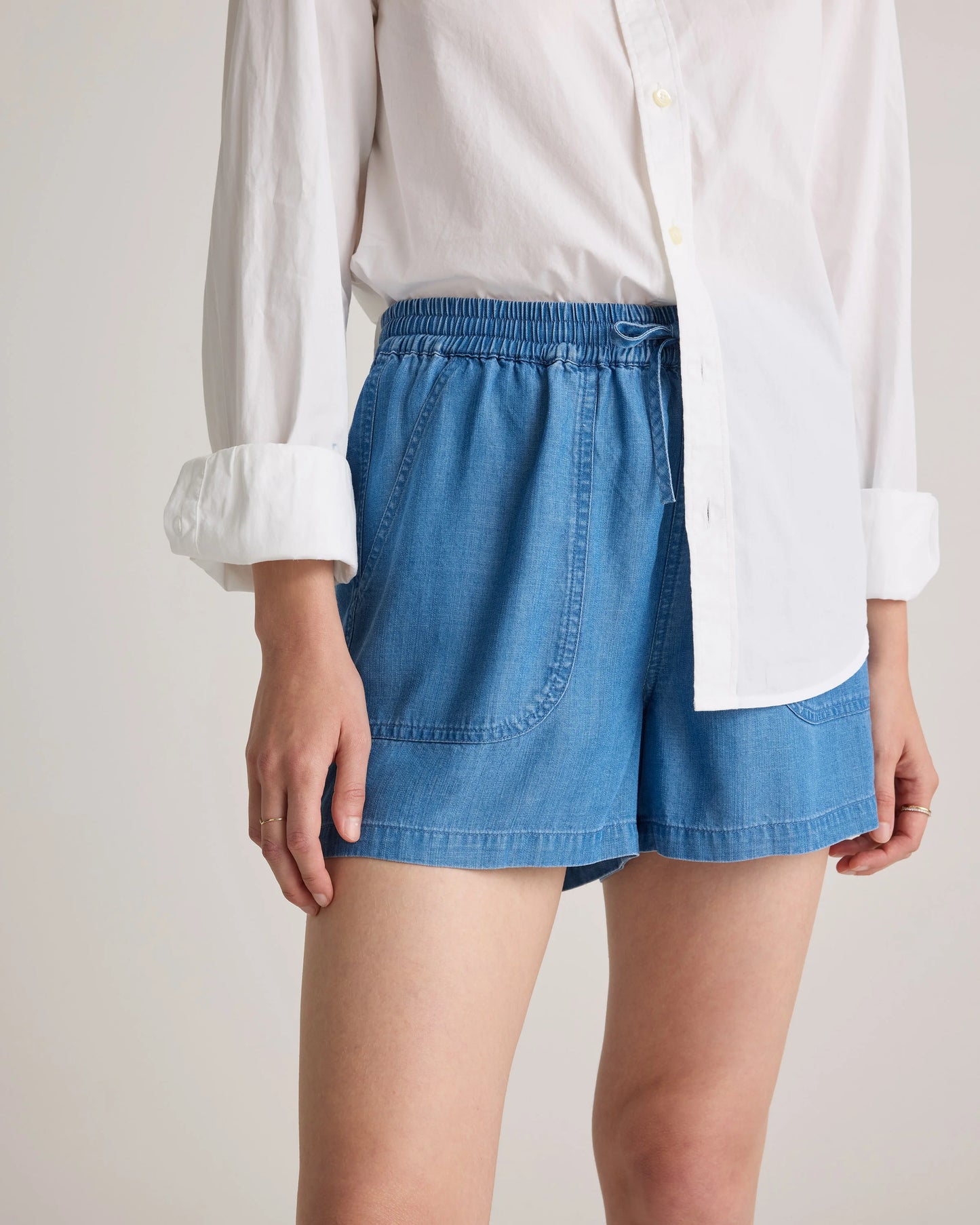 Pull-On Tencel Chambray Shorts - XS / Light Indigo
