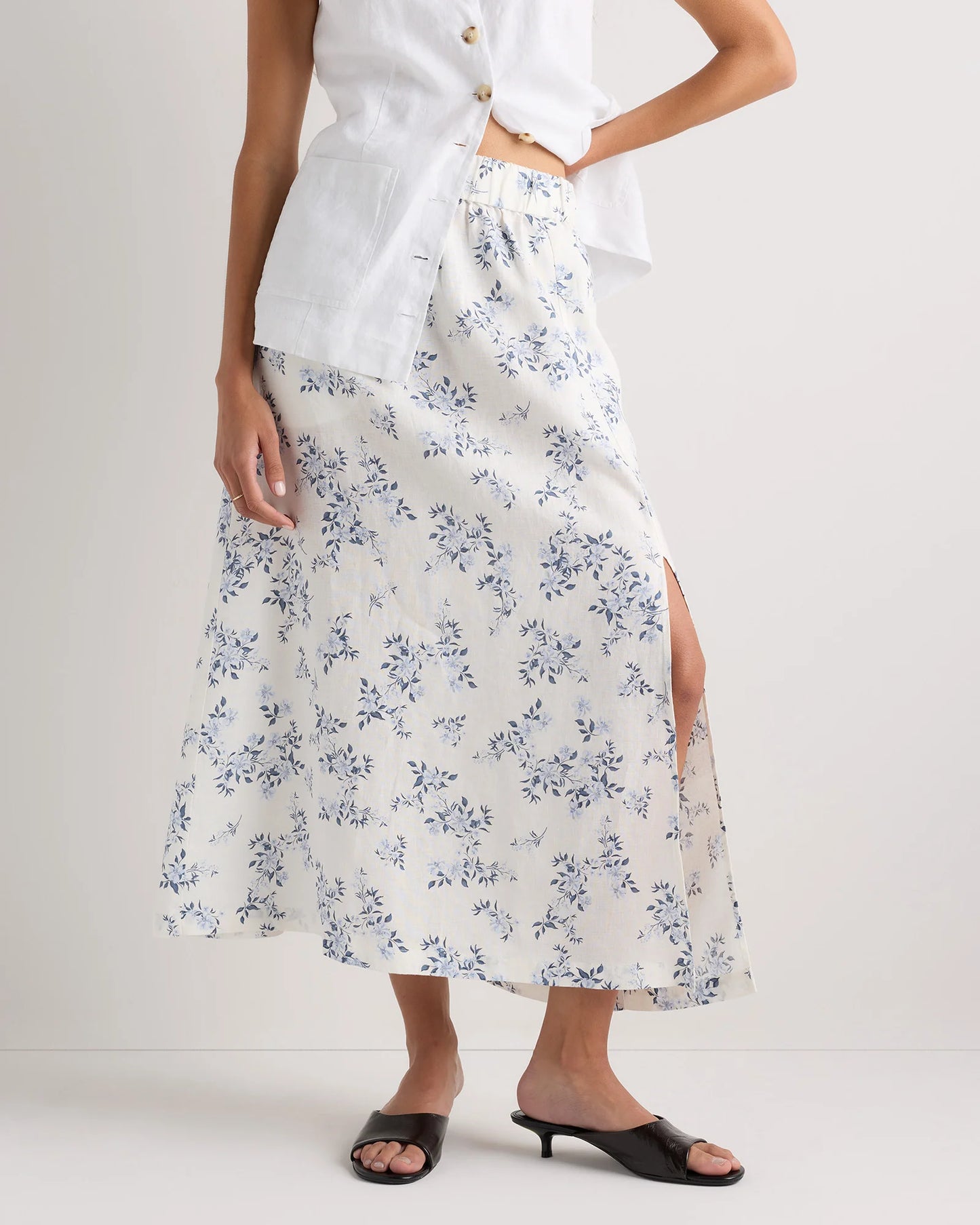 100% European Linen Maxi Skirt - XS / Classic Mini Gingham