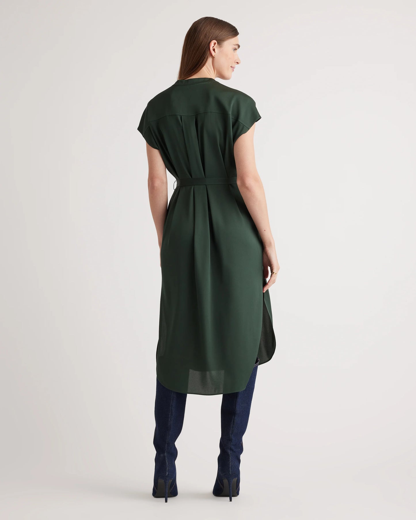 Washable Stretch Silk Midi Shirt Dress - XS / Black
