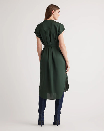 Washable Stretch Silk Midi Shirt Dress - XS / Black