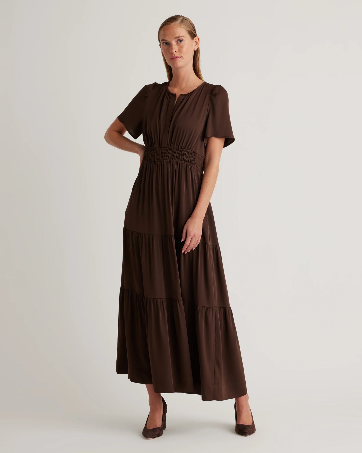 Washable Stretch Silk Tiered Maxi Dress - XS / Navy
