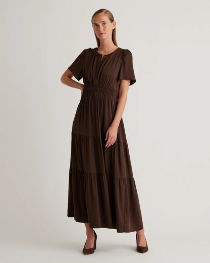 Washable Stretch Silk Tiered Maxi Dress - XS / Navy