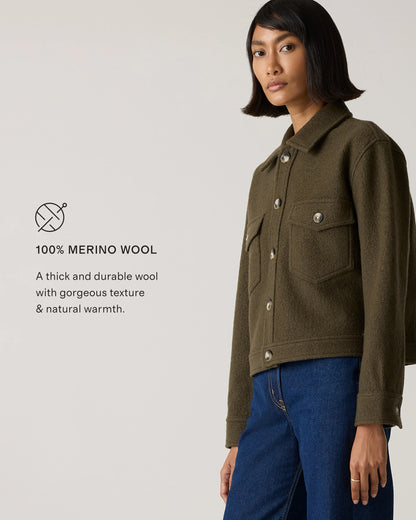 100% Merino Wool Cropped Shirt Jacket - XS / Mulled Wine