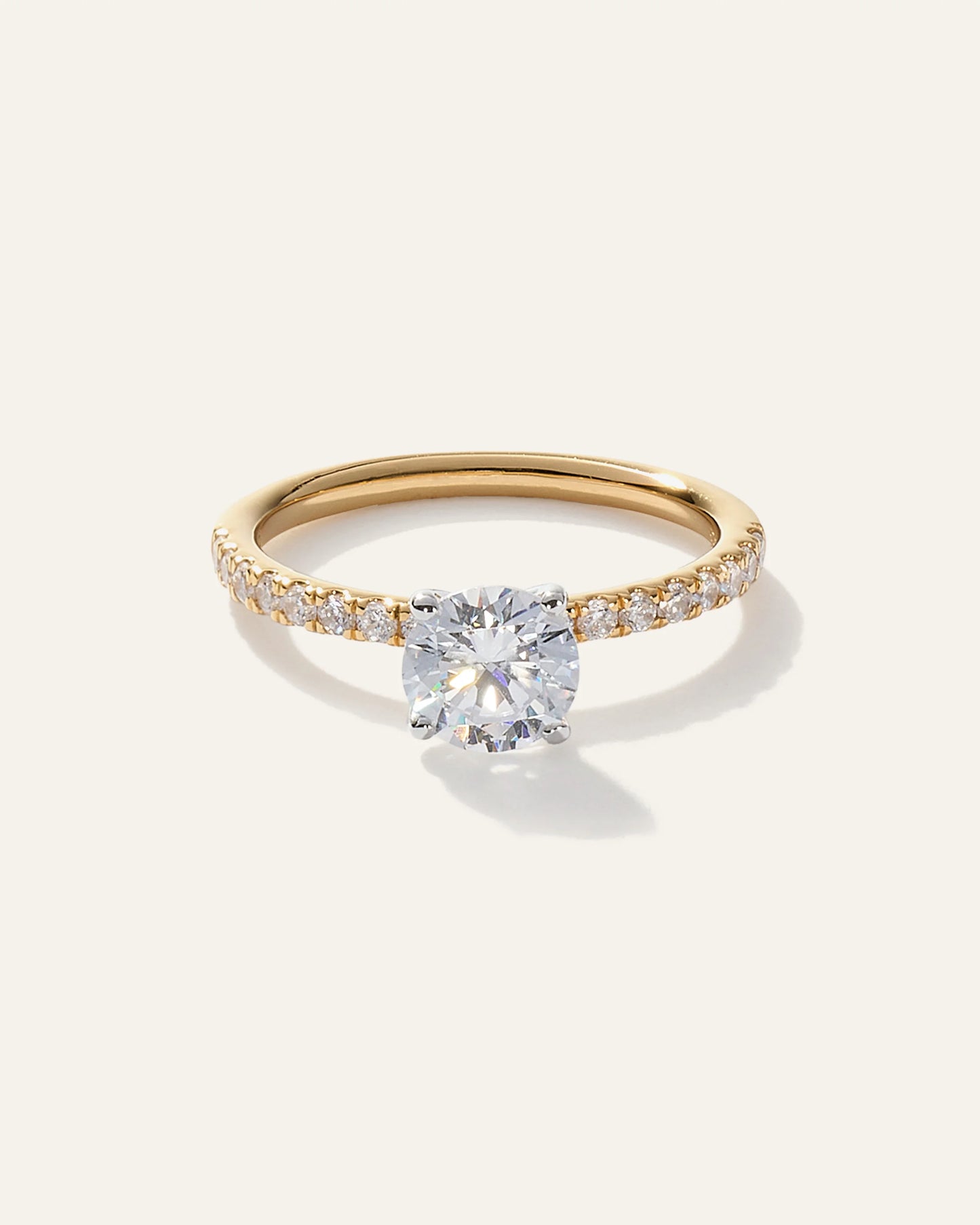 Lab Grown Diamond Round Petite Pave Engagement Ring - 1ct - 4 / Yellow Gold