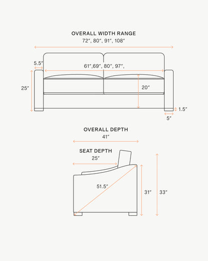 Hollis Slope Arm Sofa in Performance Velvet - 72" / Ivory
