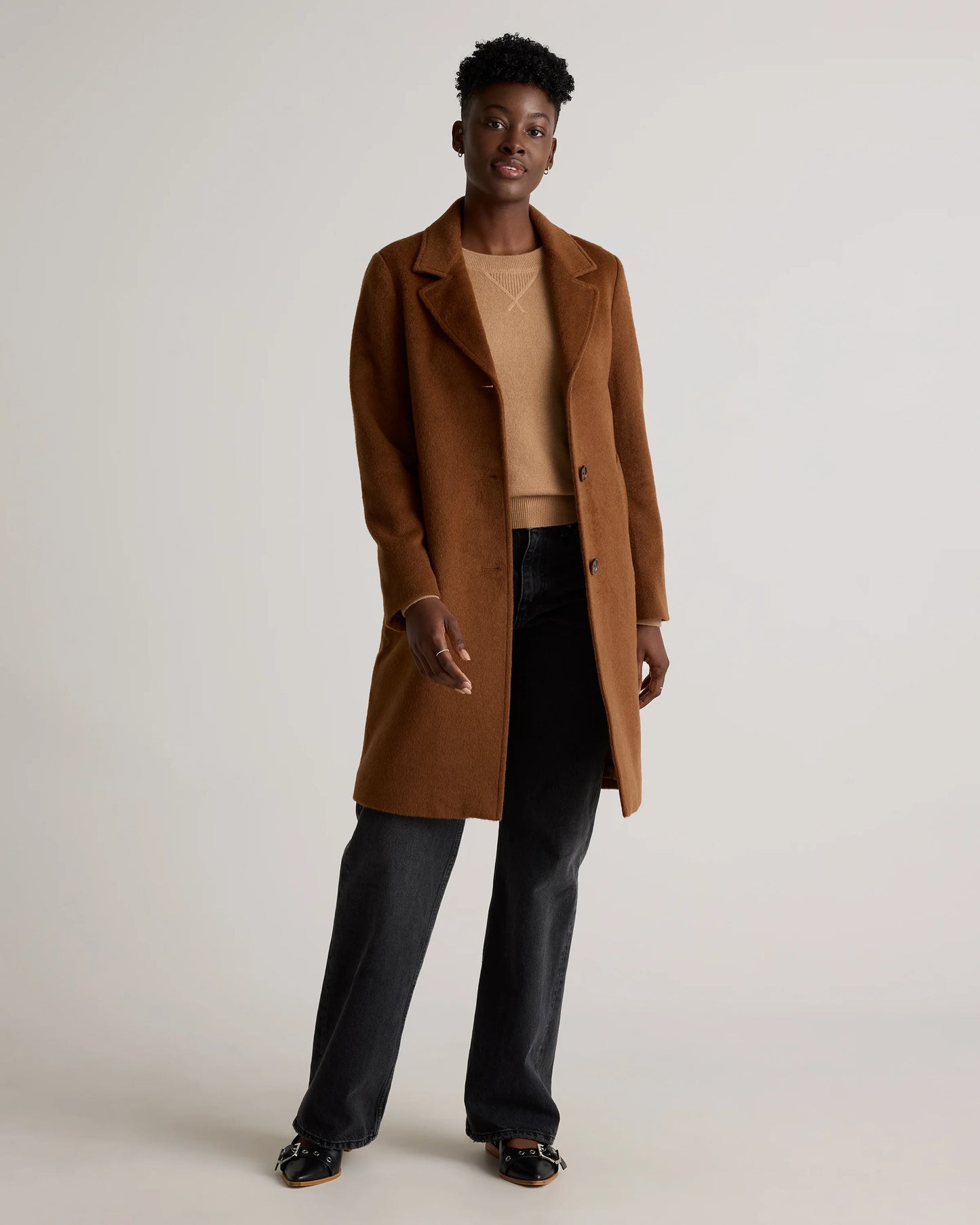 Camel Hair Single-Breasted Midi Coat - XS / Mocha Brown