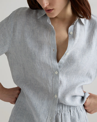 100% European Linen Shorts Pajama Set - XS / French Blue