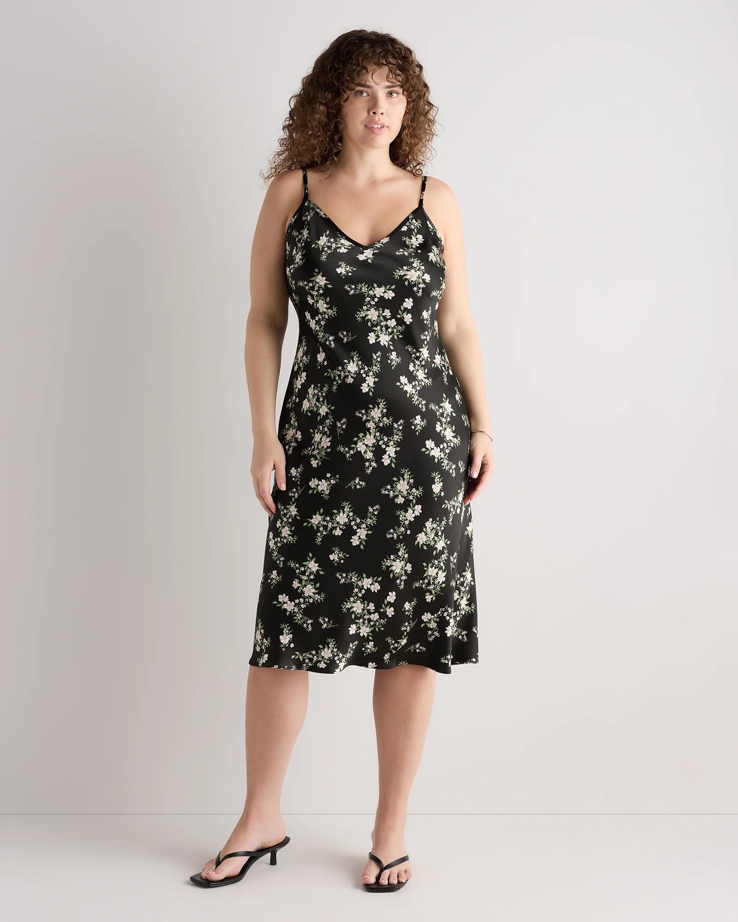 100% Washable Silk Slip Dress - 1X / Champagne