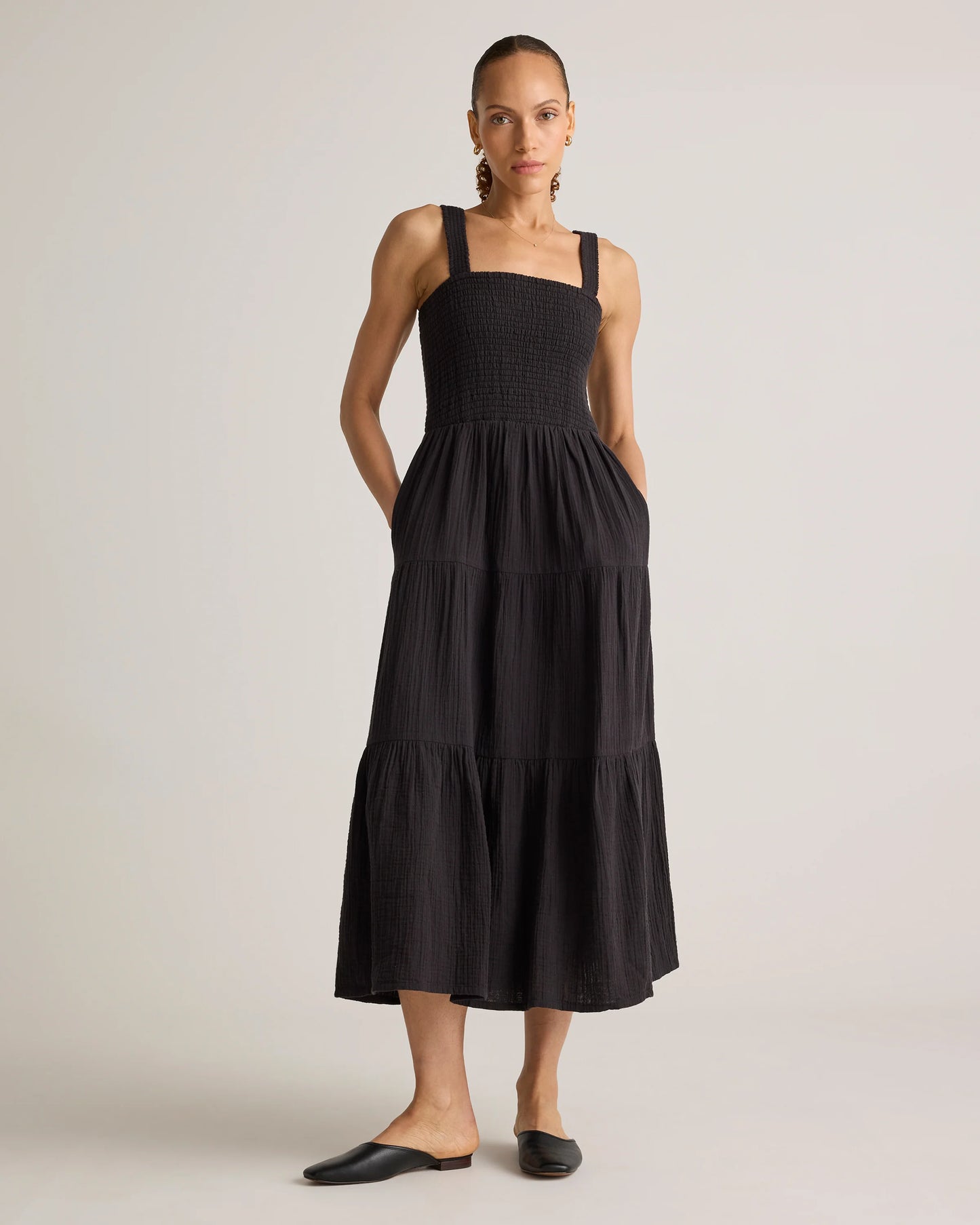 100% Organic Cotton Gauze Smocked Sleeveless Maxi Dress - XS / Blue Gingham