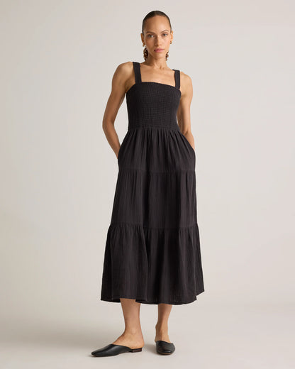 100% Organic Cotton Gauze Smocked Sleeveless Maxi Dress - XS / Ocean Breeze