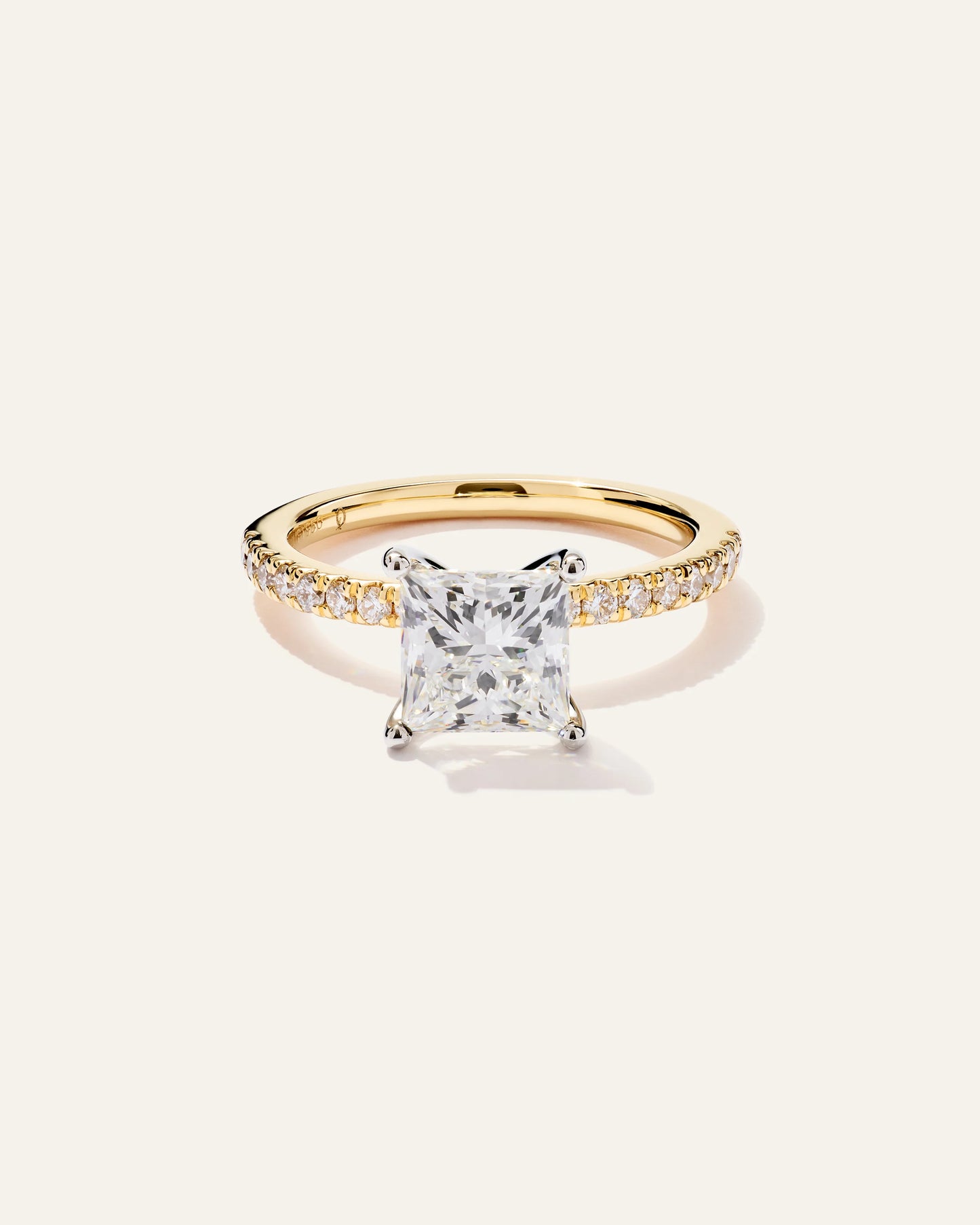 Lab Grown Diamond Princess Petite Pave Engagement Ring - 2ct - 4 / Yellow Gold
