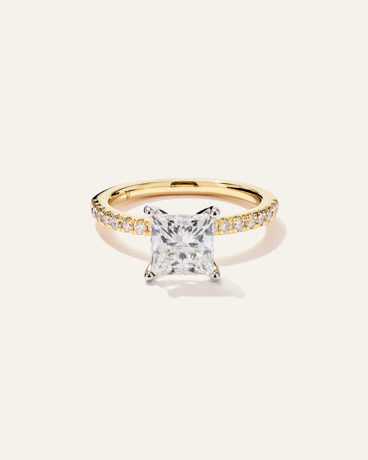 Lab Grown Diamond Princess Petite Pave Engagement Ring - 2ct - 4 / Yellow Gold