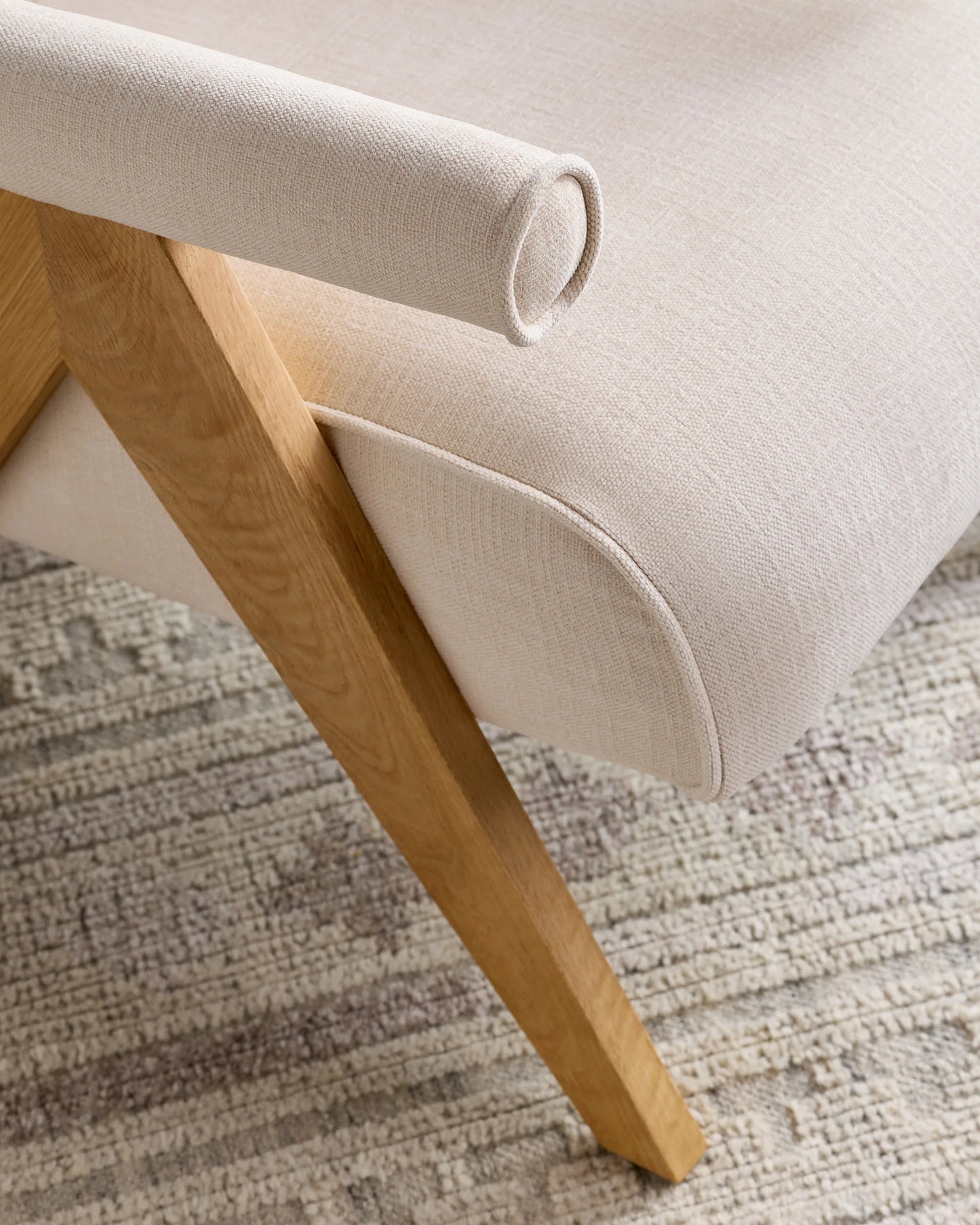 Solid Wood and Performance Chenille V-Leg Chair - One Size / Natural