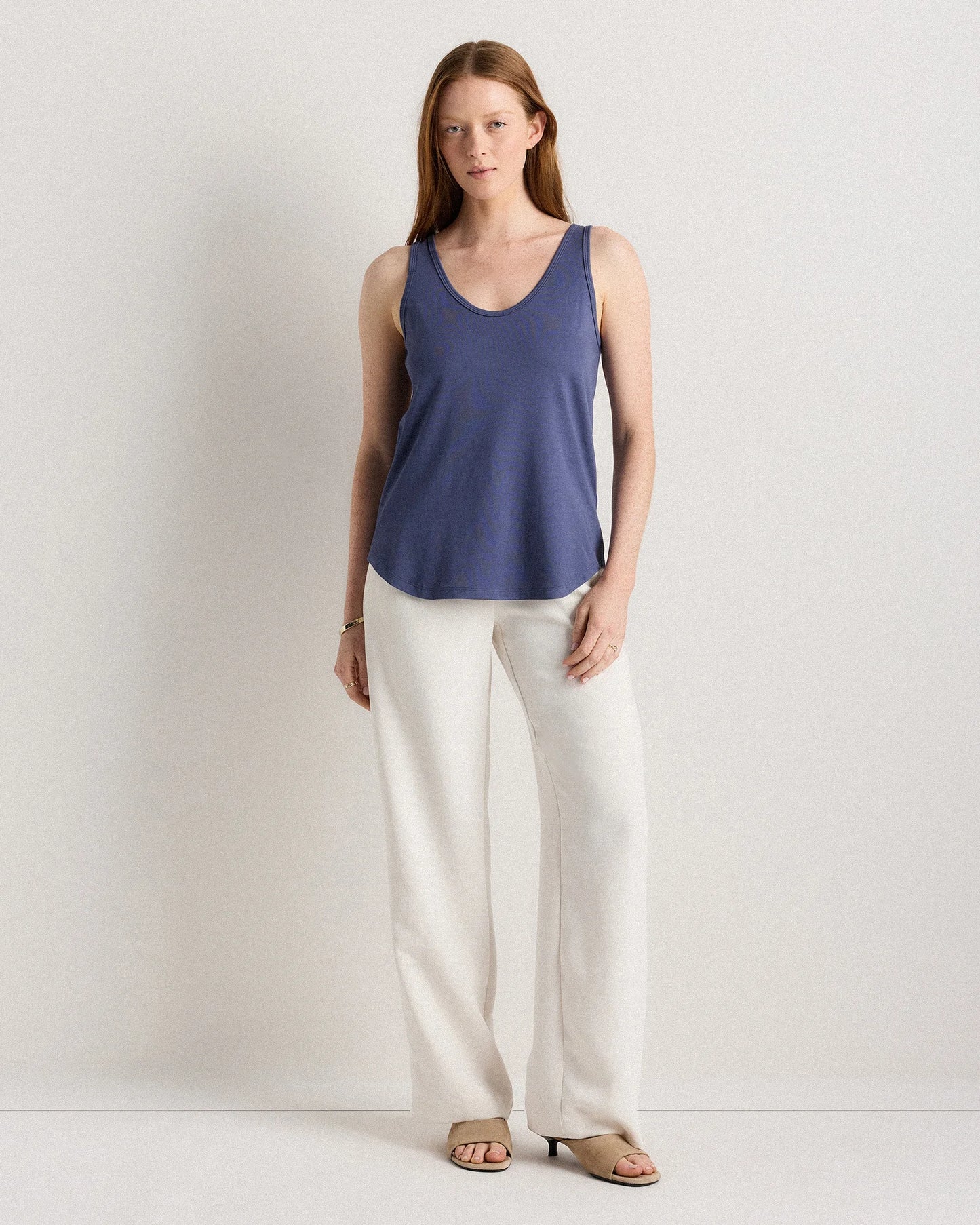 Cotton Modal Double Scoop Neck Tank - XS / Navy
