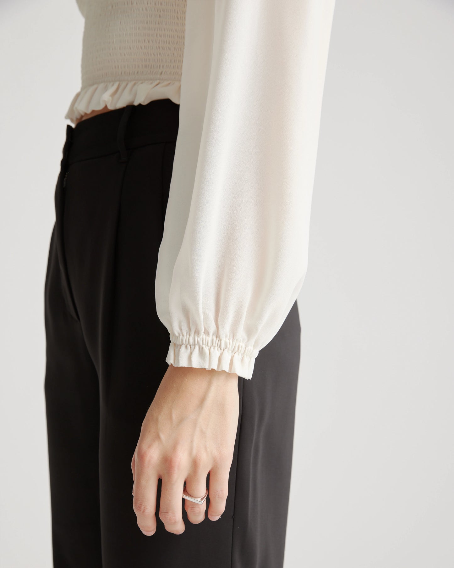 Chiffon Cropped Smocked Blouse - XS / Ivory