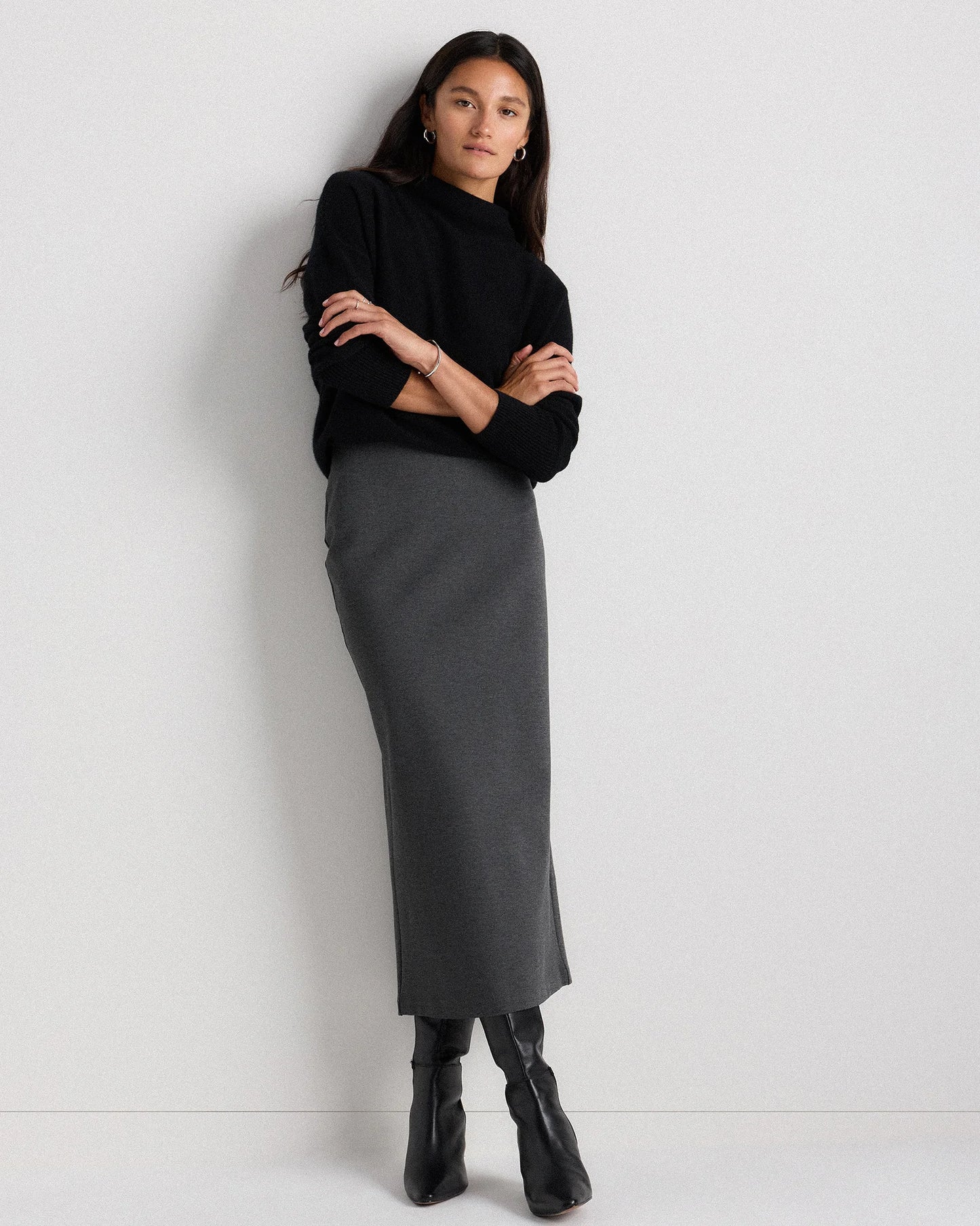 Ultra-Stretch Ponte Maxi Pencil Skirt - XS / Navy