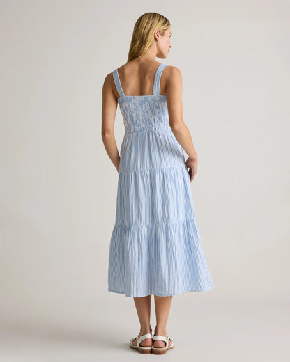100% Organic Cotton Gauze Smocked Sleeveless Maxi Dress - XS / Ocean Breeze