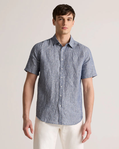100% European Linen Relaxed Short Sleeve Shirt - XS / Taupe Brown Chambray