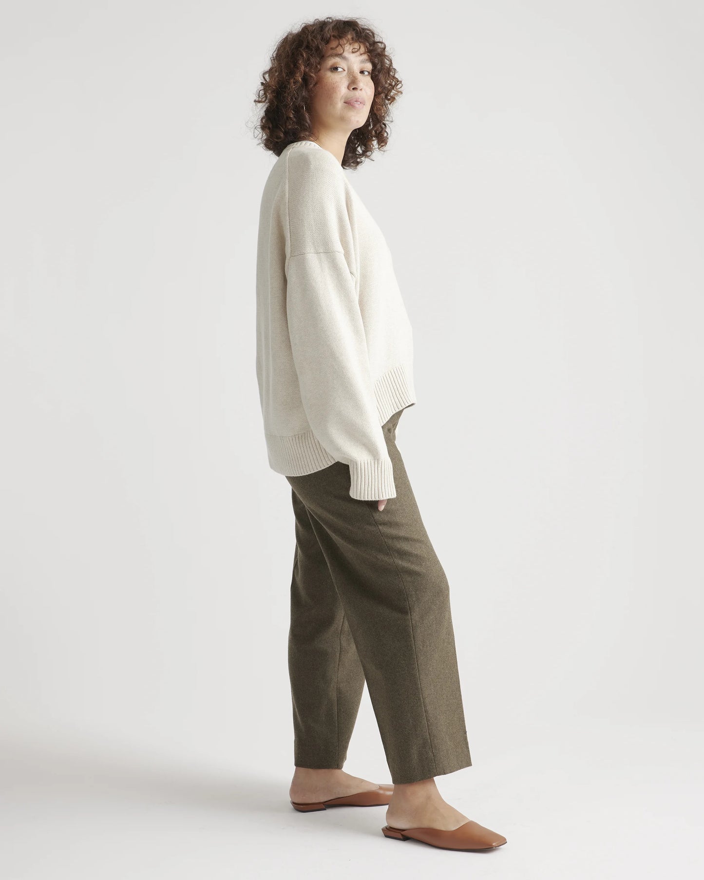 100% Organic Cotton Boyfriend Crew Sweater - XS / Speckled Beige