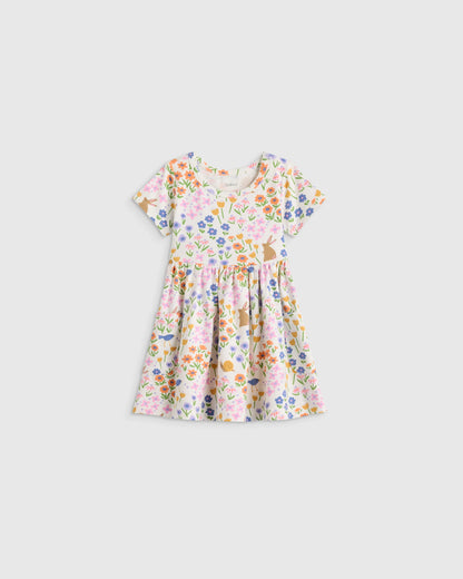 Organic Cotton Fit and Flare Pocket Dress - 12-18M / Cloud Rainbow Stripe