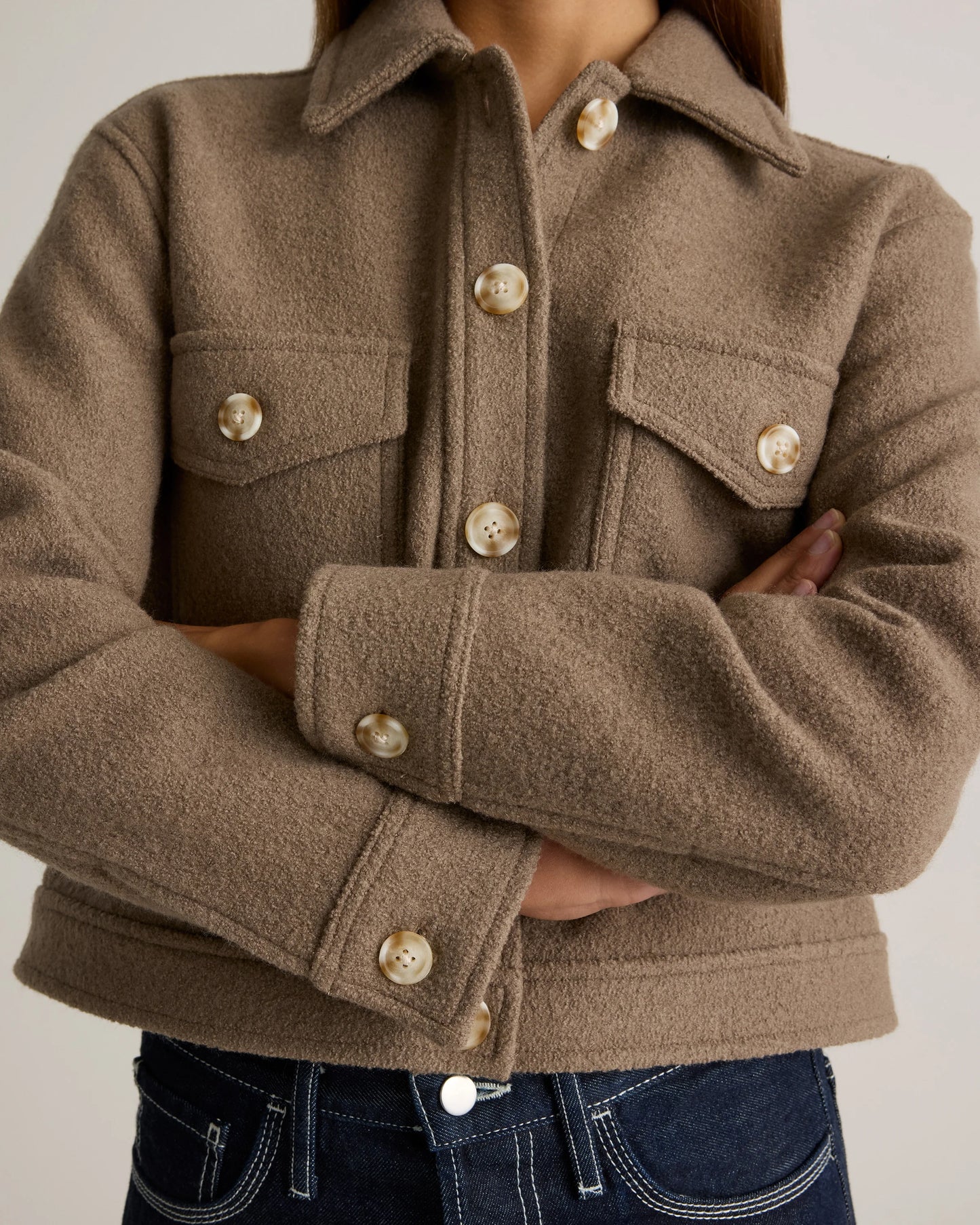 100% Merino Wool Cropped Shirt Jacket - XS / Mulled Wine