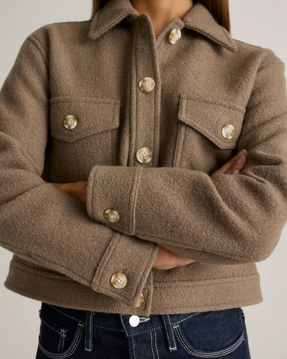 100% Merino Wool Cropped Shirt Jacket - XS / Mulled Wine