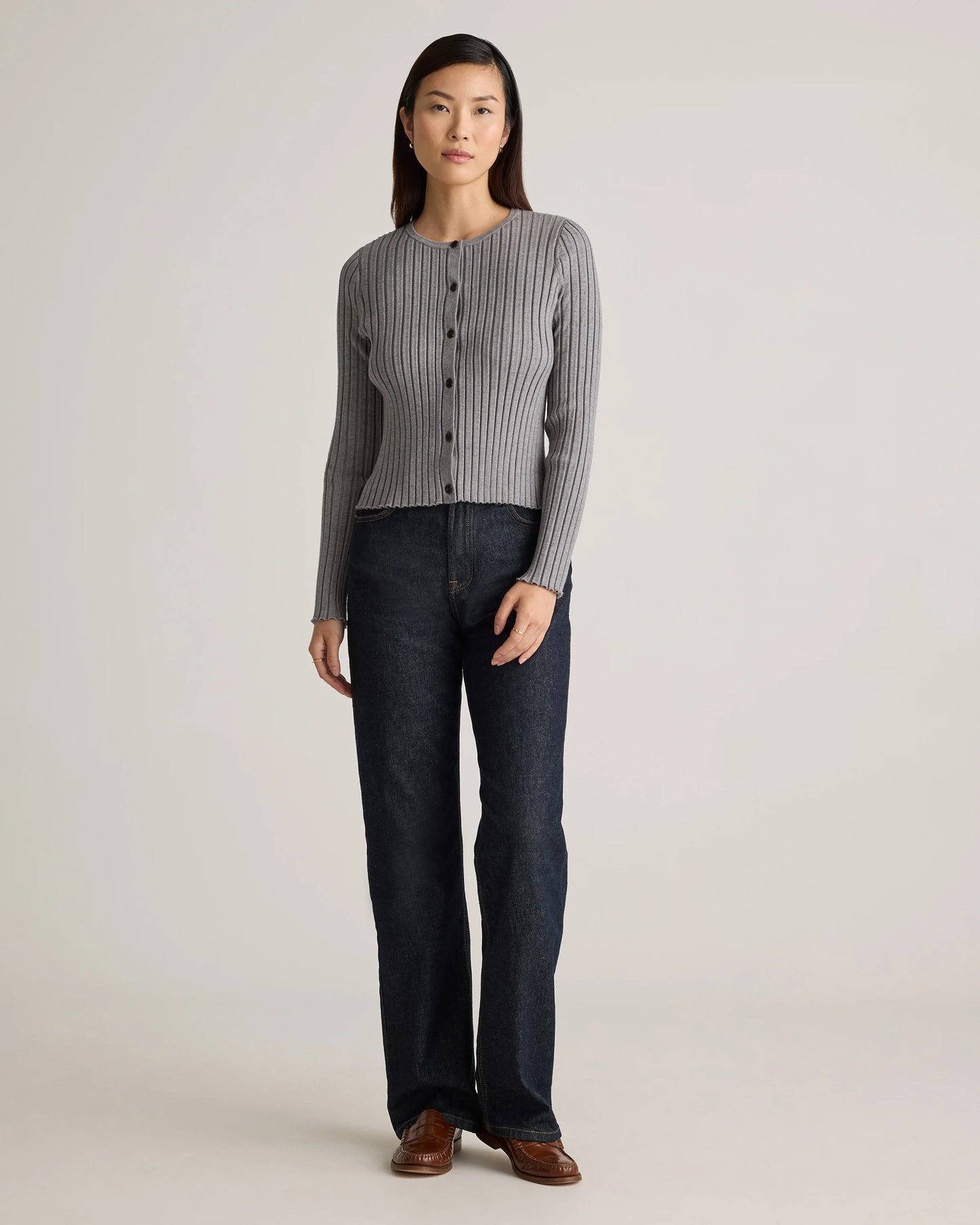 Eco-Knit Cropped Rib Cardigan - XS / Warm Taupe