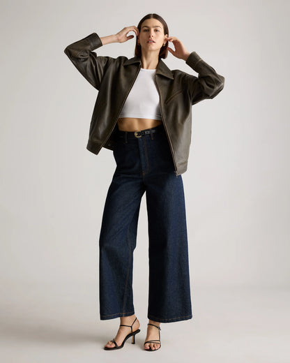 100% Leather Oversized Bomber Jacket - XS / Rich Brown